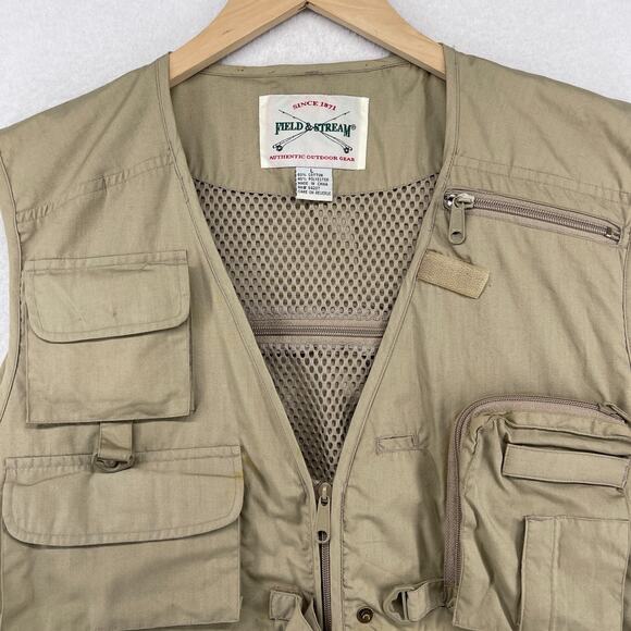 FIELD & STREAM Vest Mens L Fly Fishing Hunting Photography Gear Utility Brown - Picture 3 of 14